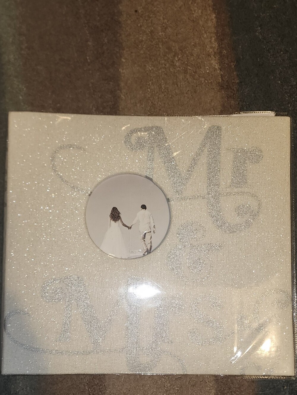 Mr & Mrs Glitter Wedding Photo Album Cream/Ivory
